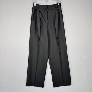 GOELIA Straight Full Length Trousers 6 Black High Waist Belted Dress Pants New‎